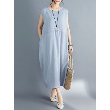 Sleeveless Solid Color Irregular Maxi Dress For Women